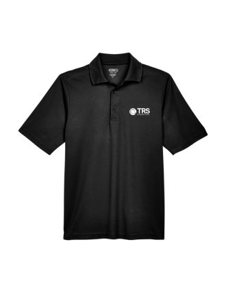 CORE365 Men's Origin Performance Pique Polo - Black w/ TRS International Logo in White